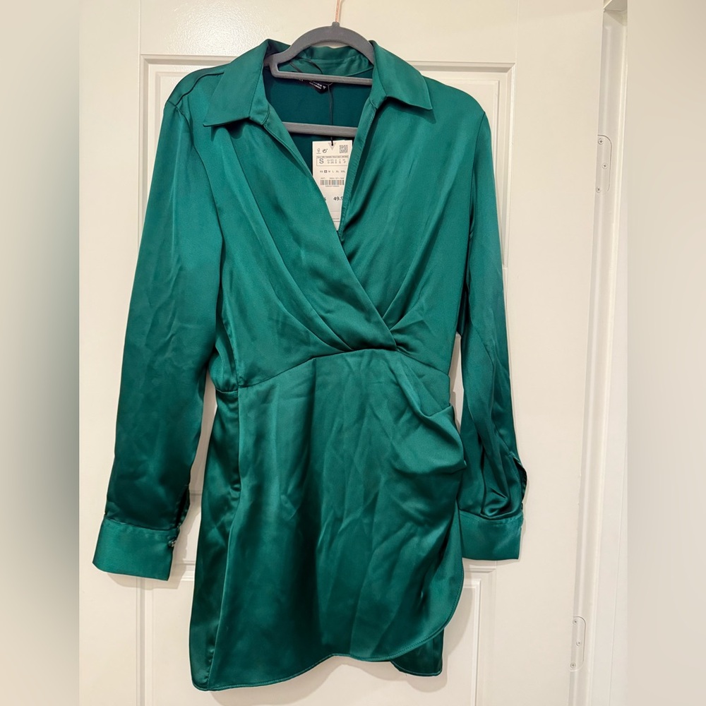 Zara Green Satin Wrap Dress